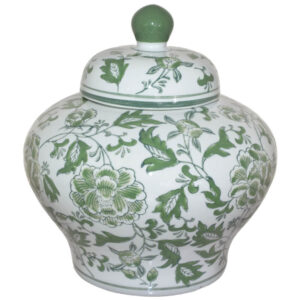 Floral Green Ginger Jar with Lid 25 cm