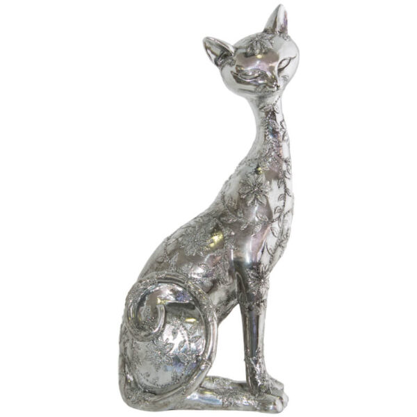 Silver Cat Sitting 27 cm