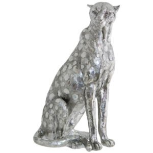 Silver Leopard Sitting 38 cm