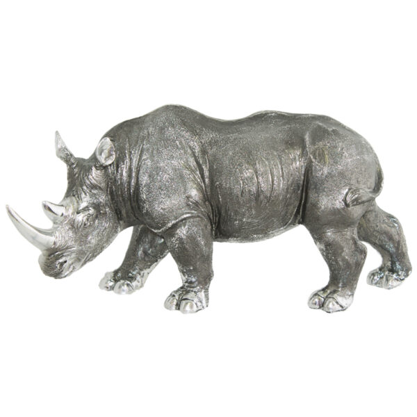 Silver Rhino Ornament 36 x 18 cm