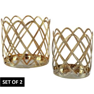 Gold Interweave Votive Set of 2 8.5 cm x 9 cm