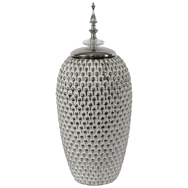 Silver Ginger Jar with Lid 42 cm