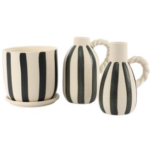 Off-White Striped Vase 18 cm